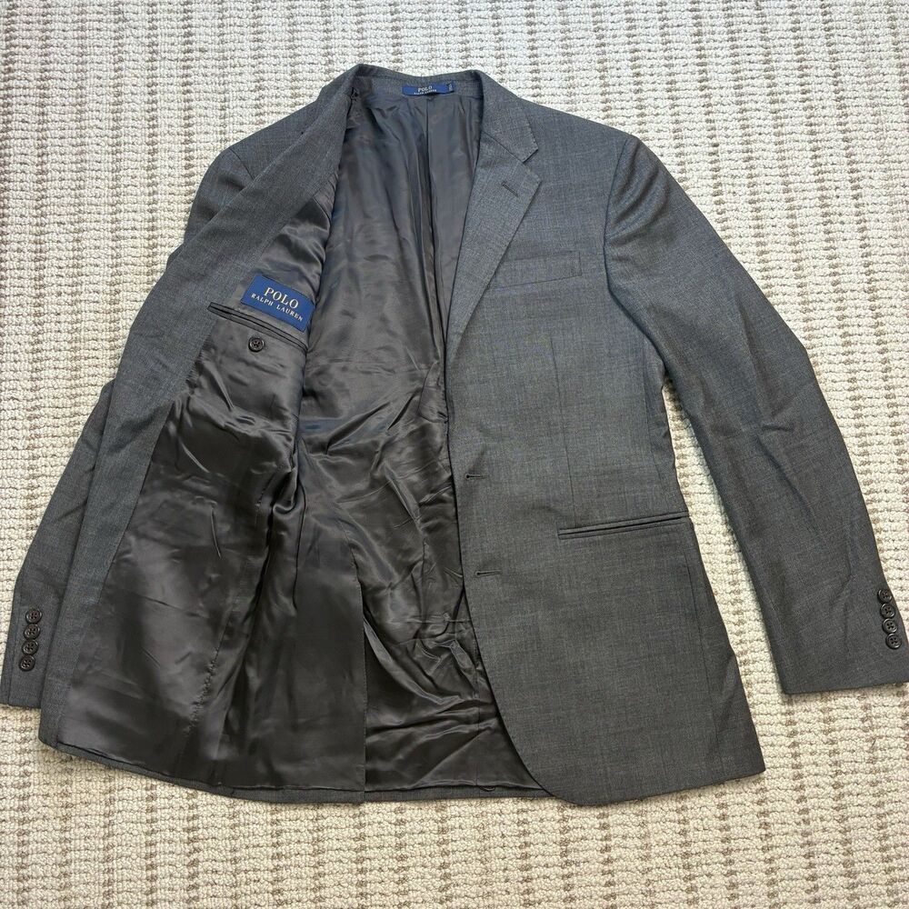 Polo Ralph Lauren Gray Weave 100% Wool Mens Blazer Sport Coat Jacket Size 38R